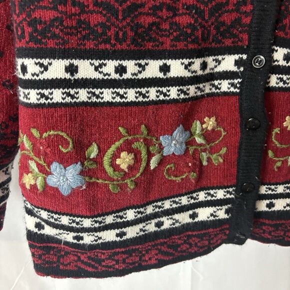 Jenny Red Acrylic Blend Floral Beaded Embroidered Button-Up Cardigan Size M - Picture 2 of 9